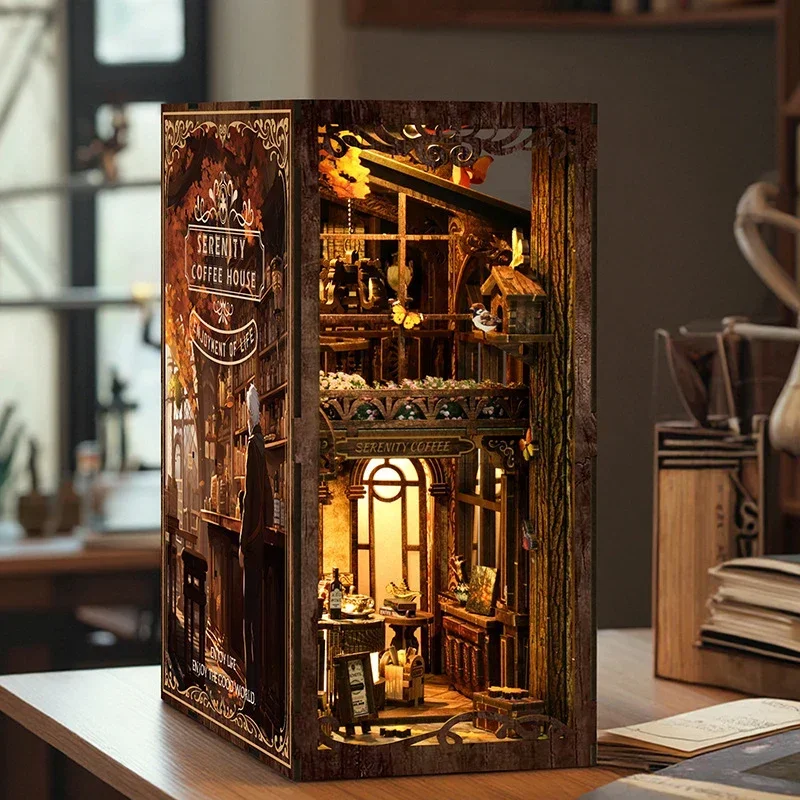 Rak Buku Serenity Coffee House - Diy Wooden Book Nook Kit Shelf Insert ulasan dan harga