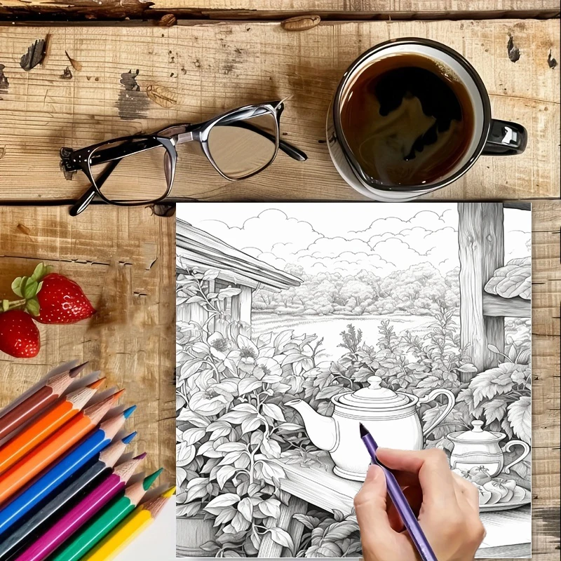 Buku Mewarnai Tea In The Garde - Adult Coloring Book Stress Relief ulasan dan harga